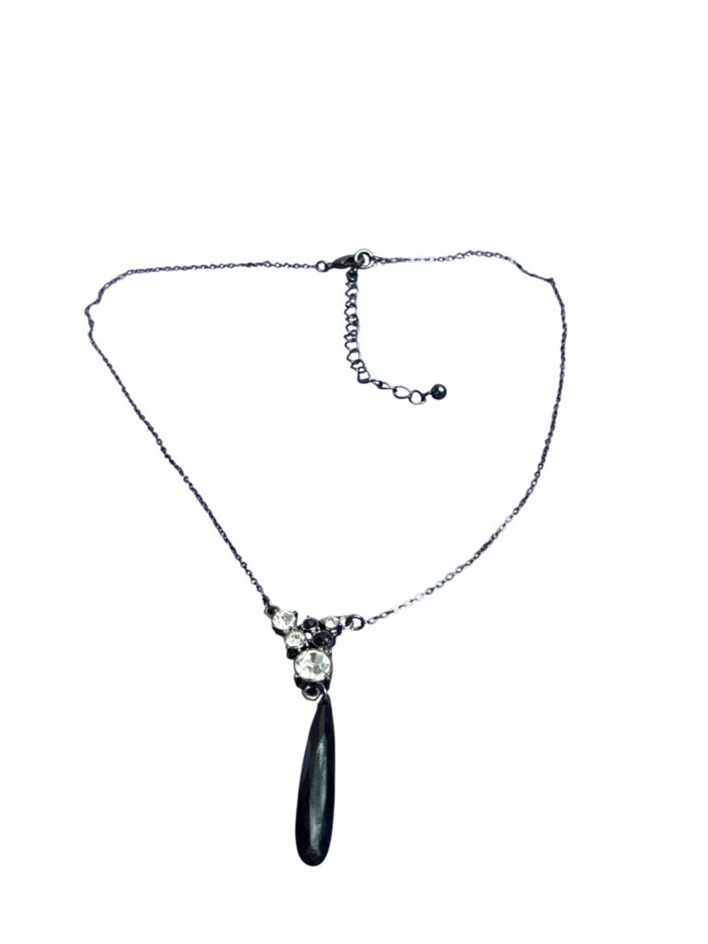 Black Chain Necklace Clear Black Rhinestone Cluster Plastic Dangle 15 - 18 inch